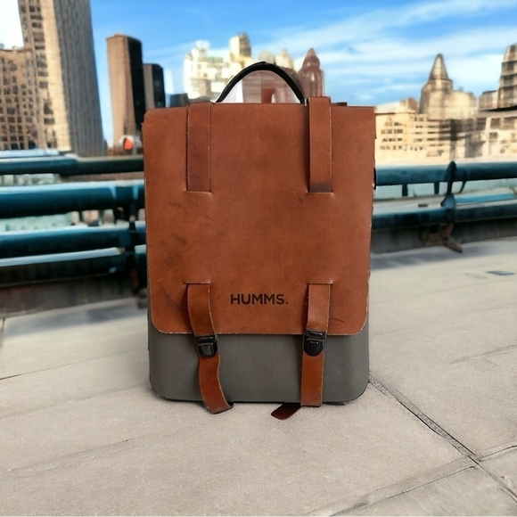 Backpack HUMMS Mammbo Backpack Grey Resin Brown Leather Backpack Unisex Backpack - Picture 1 of 7